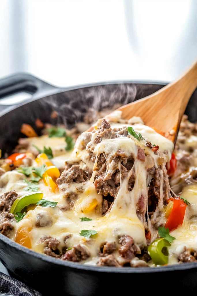 Easy Philly Cheesesteak Casserole in 25 Minutes