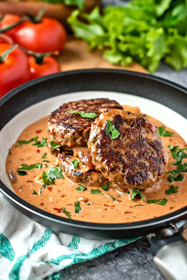 Keto Feta Burgers With Tomato Cream Sauce