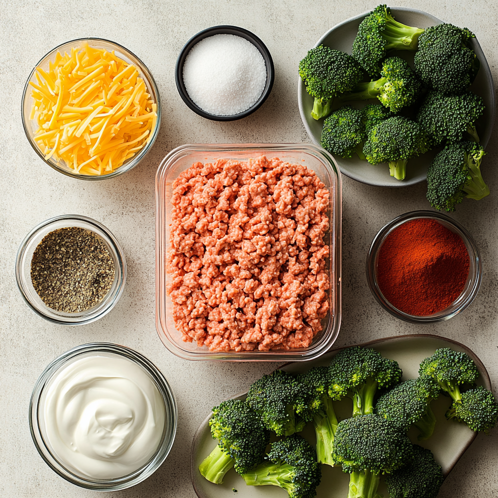 Ingredients for Keto Hamburger and Broccoli Skillet