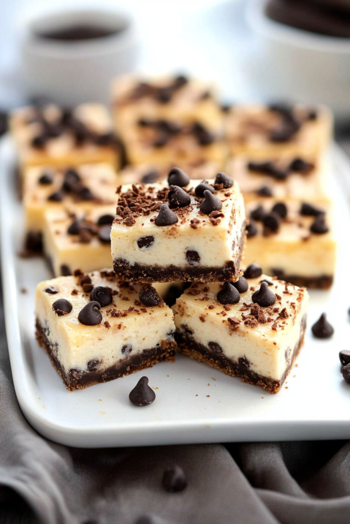 Stack of low carb cheesecake cookie bars on a plate, perfect for a keto dessert