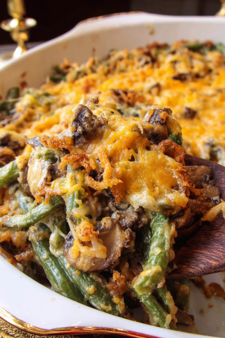 Hamburger Green Bean Casserole with Mushrooms