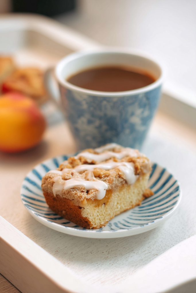 Low-carb almond flour cake with peaches and crumb topping