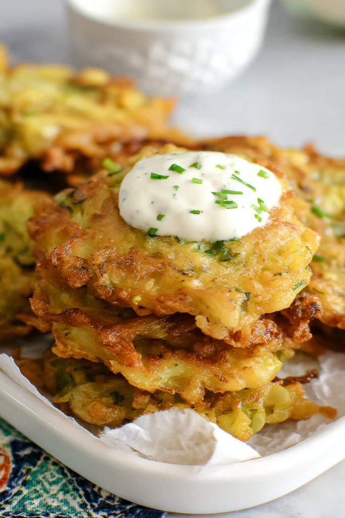 Easy Cabbage Fritters with Garlicky Dip