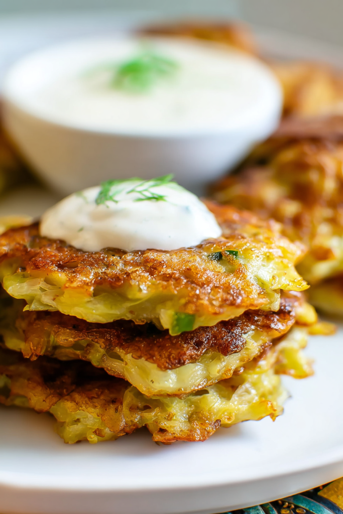 Easy Cabbage Fritters with Garlicky Dip