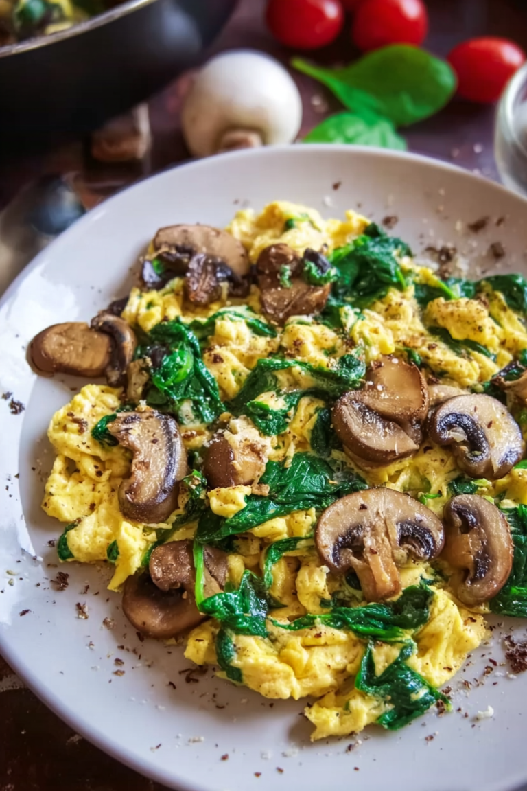 Easy Mushroom Spinach Scrambled Eggs Recipe | One-Pan