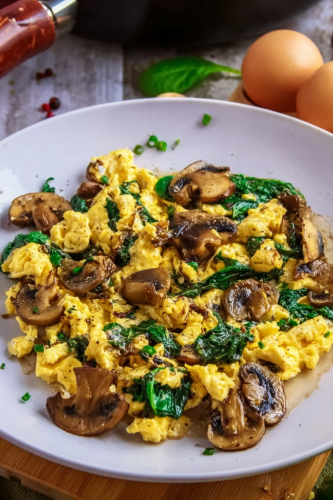 mushroom spinach scrambled eggs