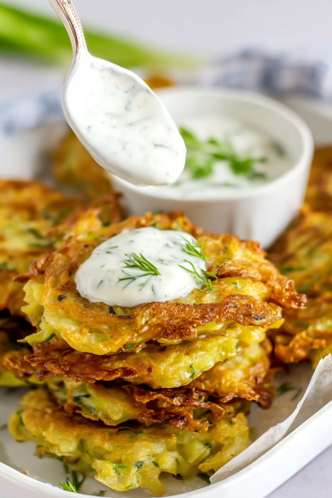Easy Cabbage Fritters with Garlicky Dip