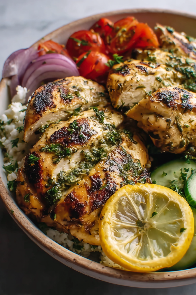 grilled lemon herb chicken bowls