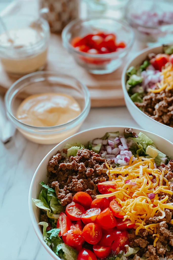 meal prep cheeseburger bowls