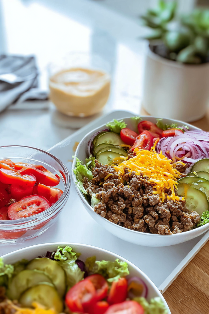 meal prep cheeseburger bowls