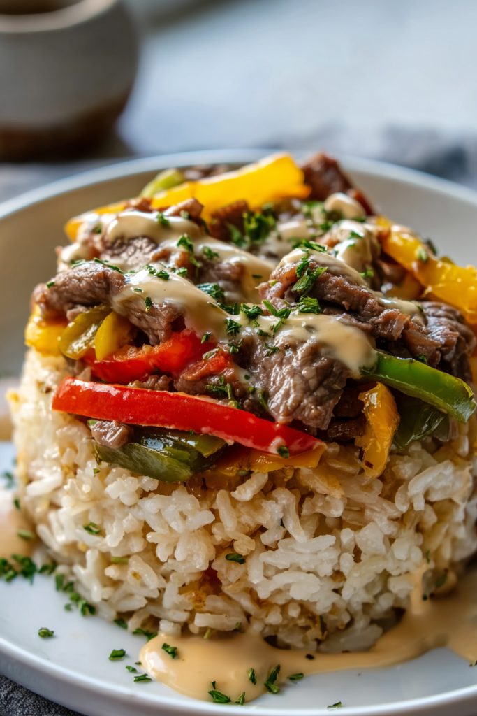 high protein philly cheesesteak rice