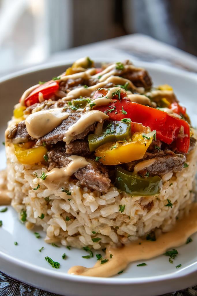high protein philly cheesesteak rice