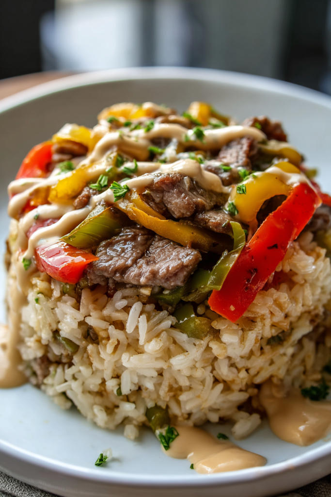 high protein philly cheesesteak rice
