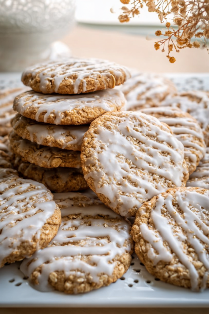 brown butter iced oatmeal cookies