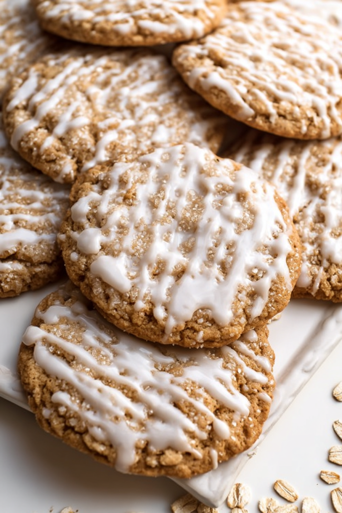 brown butter iced oatmeal cookies