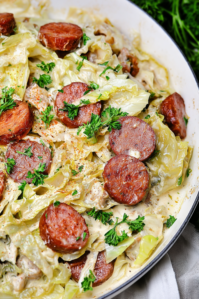 Cajun Sausage Cabbage Alfredo