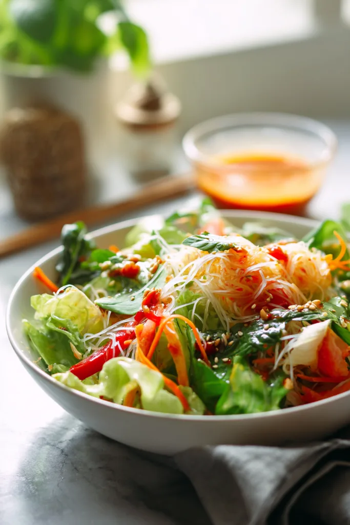 Spring Roll Salad with Spicy Ginger Dressing