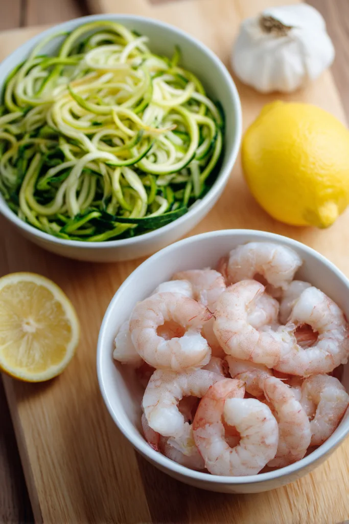 zucchini pasta with lemon garlic shrimp