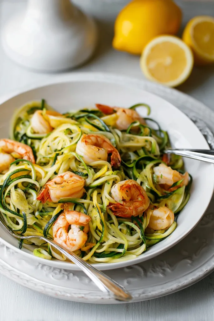 zucchini pasta with lemon garlic shrimp