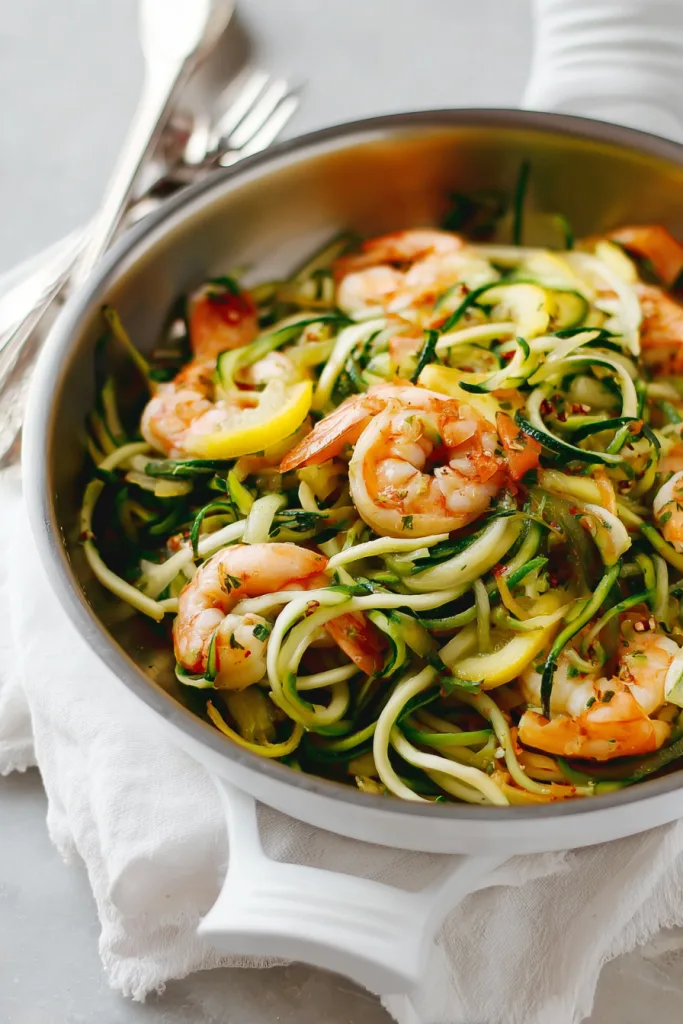 zucchini pasta with lemon garlic shrimp