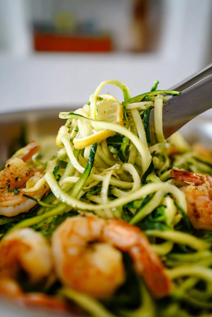 zucchini pasta with lemon garlic shrimp