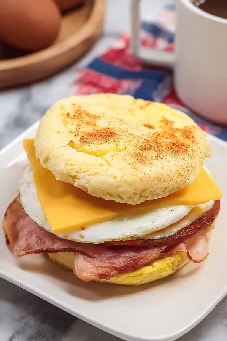 Keto Breakfast Sandwich with Egg, Cheese, and Ham