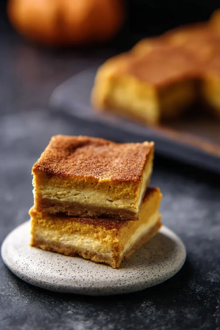 Keto pumpkin cheesecake bar standing on a plate with a bite taken out