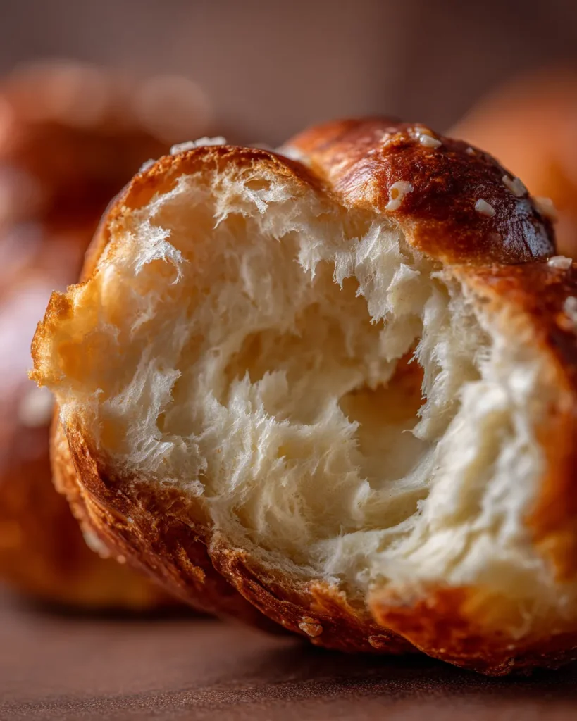 Close-up of a keto pretzel bite torn open showing the soft interior
