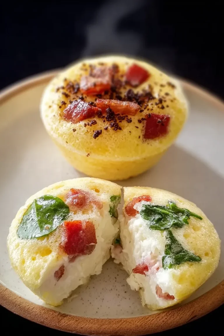 Golden keto egg bites on a plate with one split open showing the custard interior
