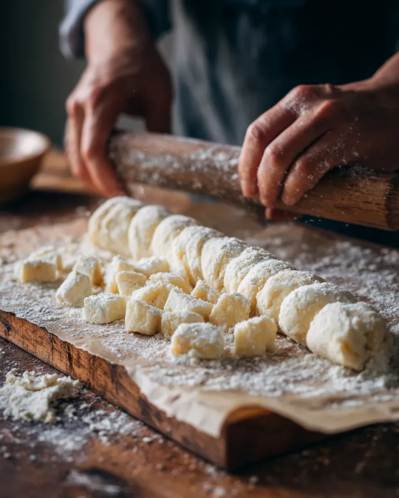 Hands rolling fathead dough into a rope for keto pretzel bites