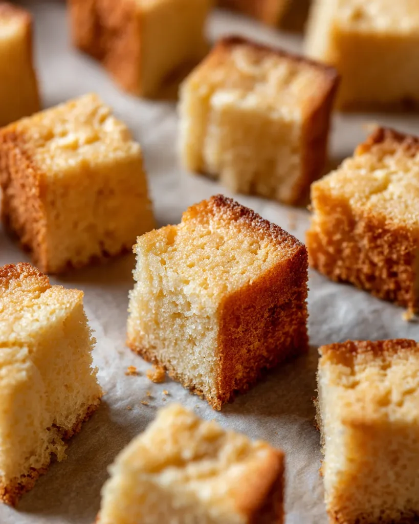 Half inch keto bread cubes dried in a single layer on a baking sheet