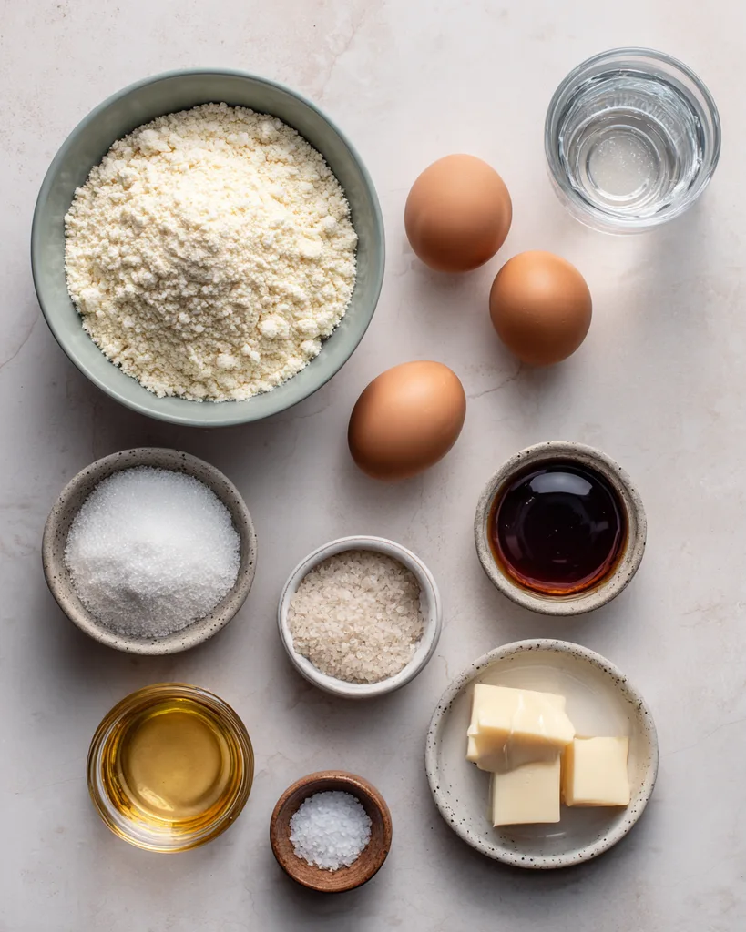 Almond flour, eggs, beef gelatin, ghee, water and salt for making crepes