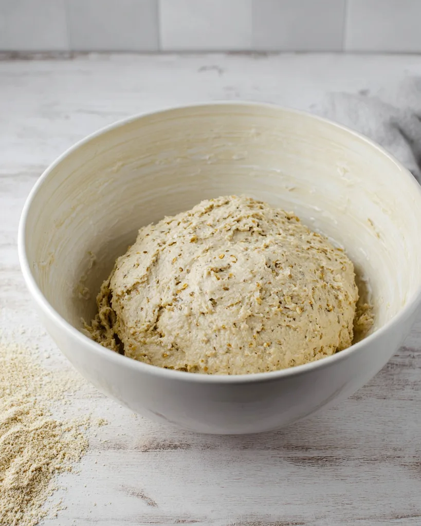 keto sourdough bread dough in a mixing bowl