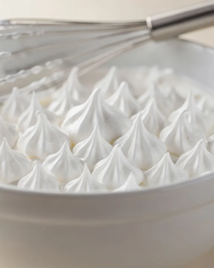 Egg whites whipped to stiff peaks for coconut macaroons