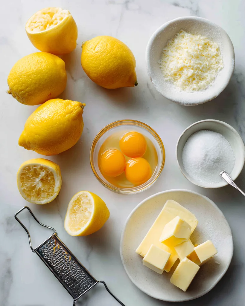 Lemons, egg yolks, butter and allulose for keto lemon curd