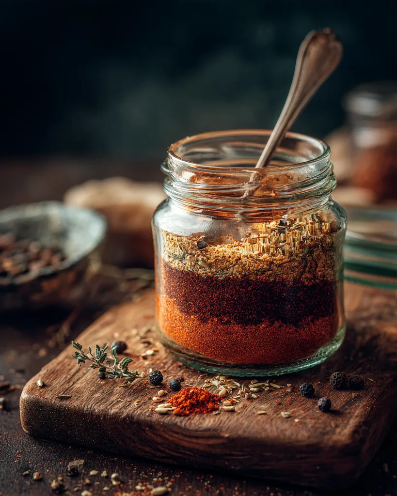 Stirring homemade taco seasoning together in a glass jar