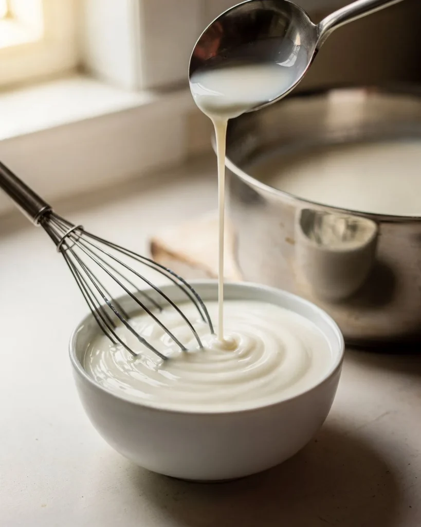 Whisking the yogurt starter with warm milk before adding it to the pot